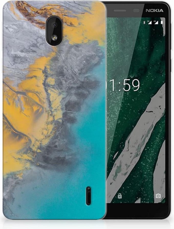 Nokia 1 Plus TPU Siliconen Hoesje Marble Blue Gold