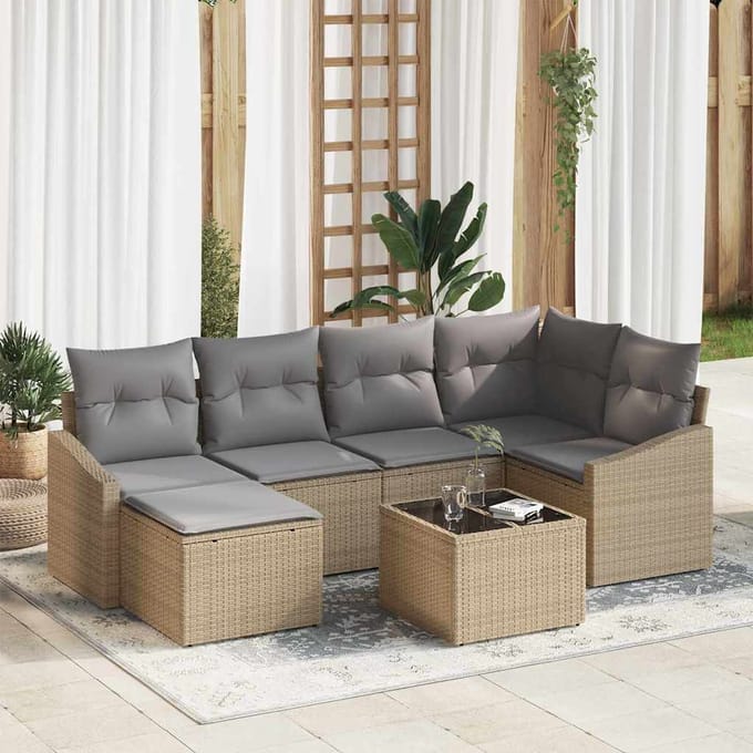 vidaXL - Tuin - Eettafel - Set - 7 - st - Beige - en - Lichtgrijs