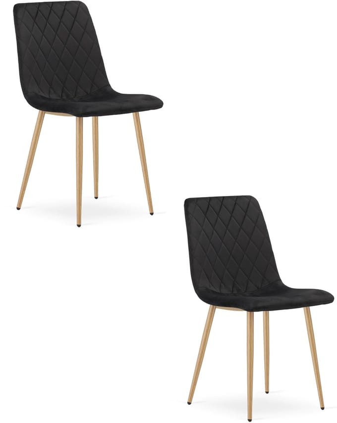 Set van 2 eetkamerstoelen TURIN - Zwart fluweel - Eikenlook poten - Modern design