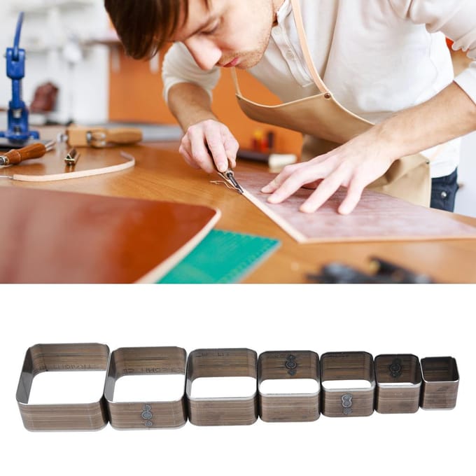 7PCS 20-50MM Leerbewerking Vierkante Stans DIY Leer Ponsmes Vorm Sjabloon gray