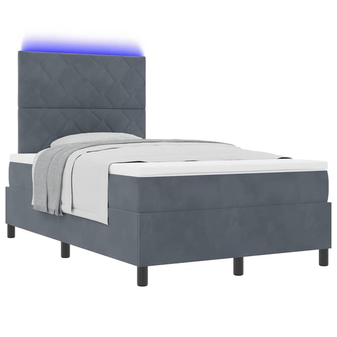 vidaXL - LED - Box - Spring - Bed - met - matras - Donkergrijs - 120 - x - 190 - cm - Fluweel