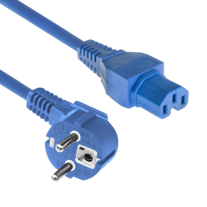 ACT Netsnoer Schuko CEE 7/7 male (haaks) - C15 IEC 60320 blauw 2 m AK5317