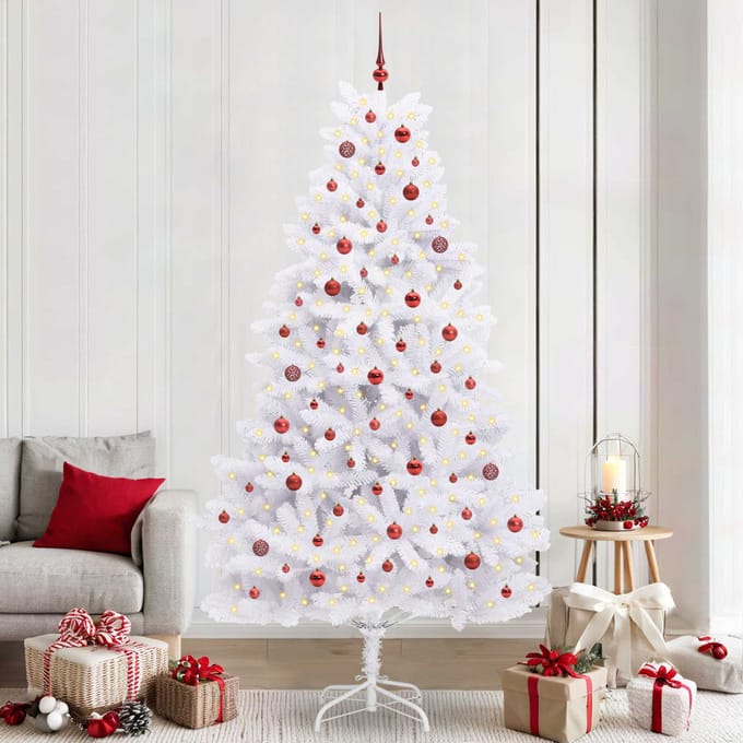 vidaXL - Kunstmatige - Hinged - Kerstboom - Wit - 240 - cm - PVC - en - Staal
