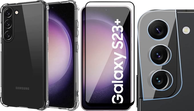 Hoesje geschikt voor Samsung Galaxy S23 Plus - Screenprotector FullGuard & Camera Lens Screen Protector - Back Cover Case ShockGuard Transparant