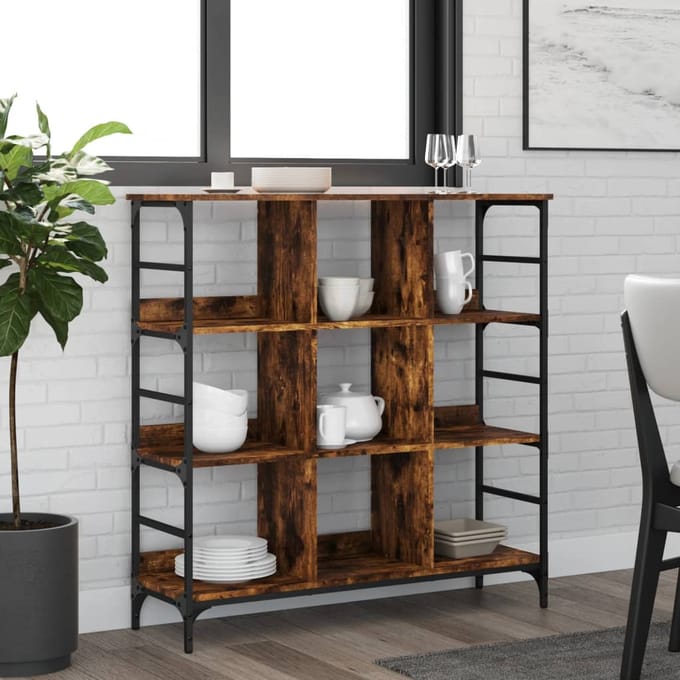 vidaXL - Dressoir - 102x32x103,5 - cm - bewerkt - hout - gerookt - eikenkleurig