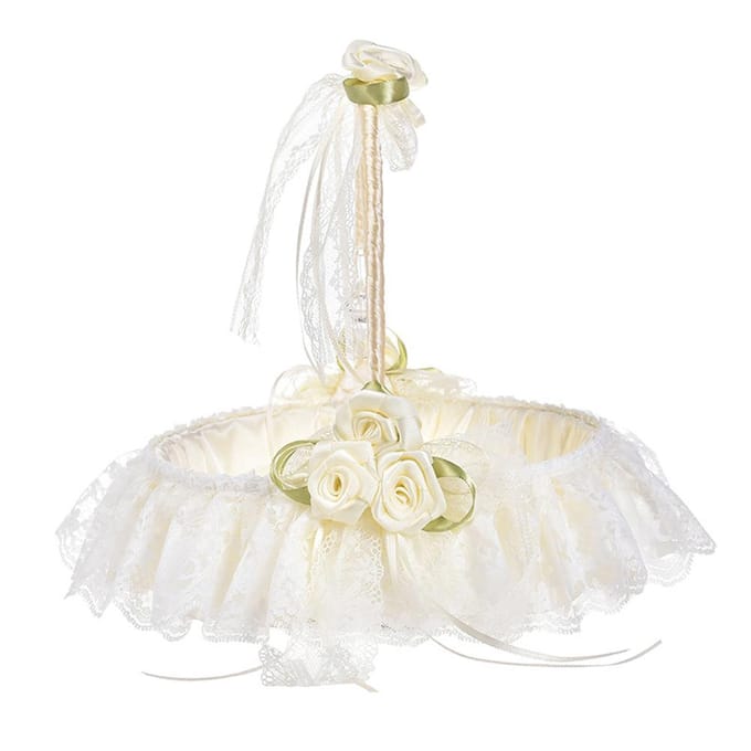 Bruiloft Bloemenmand Bruiloft Bloemenmeisje Mand Handgeweven Kant Bruiloft Mand beige