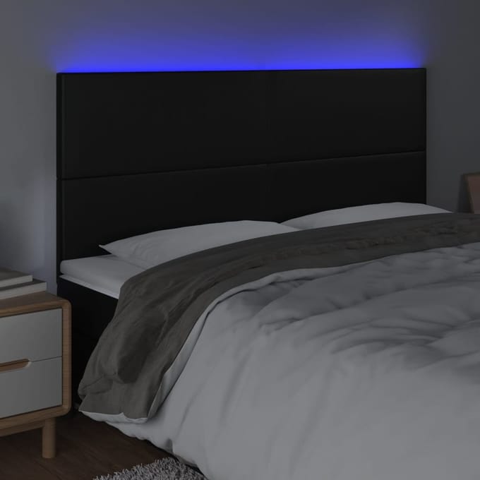 vidaXL - Hoofdbord - LED - 200x5x118/128 - cm - kunstleer - zwart