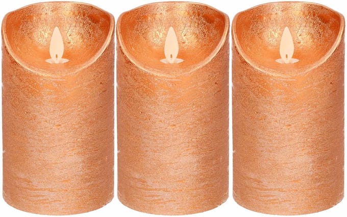 Anna's Collection Led kaars/stompkaars - 3x - koper - H12,5 x D7,5 cm - wax - bewegende vlam