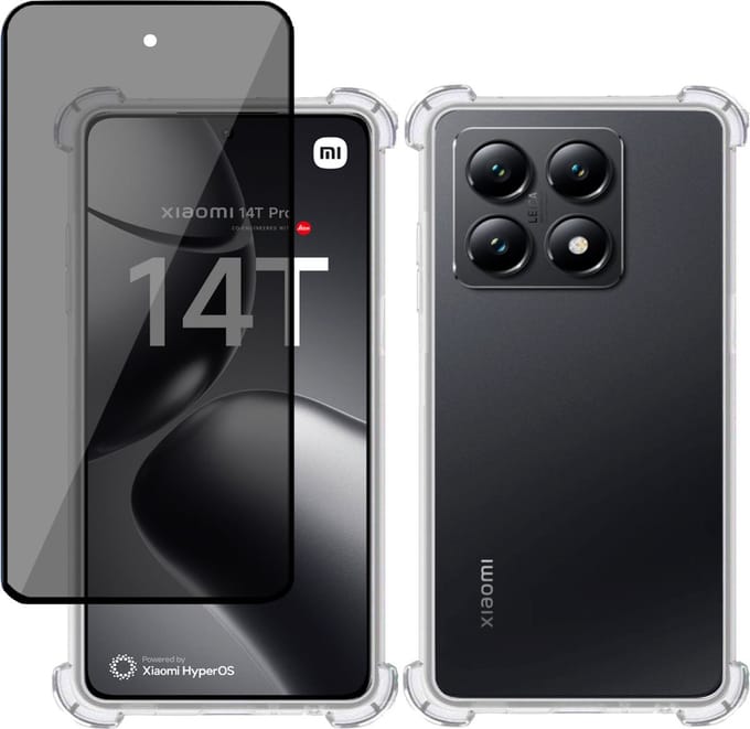 Hoesje + Privé Screenprotector geschikt voor Xiaomi 14T – Privacy Tempered Glass - Case Transparant