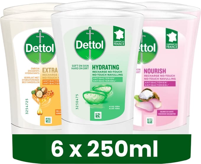 Dettol No-Touch Handzeep Navulling - Aloe Vera - Extra Care Honey & Sheabutter - Sheabutter - 250ML x6