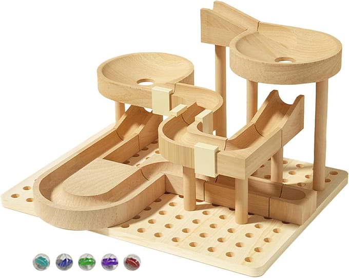 Houten Knikkerbaan - Rollercoaster Model - Educatief Spel - Stimuleert Creativiteit - 25.7 x 17.3 cm - Meerkleurig