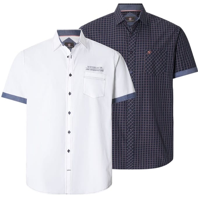 Jan Vanderstorm herren Overhemden, Set Van 2 - 51/52 - donkerblauw - Plus Size