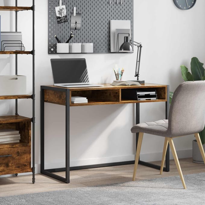 vidaXL - Bureau - Rook - Eik - Bewerkt - hout - 100 - x - 50 - x - 75 - cm