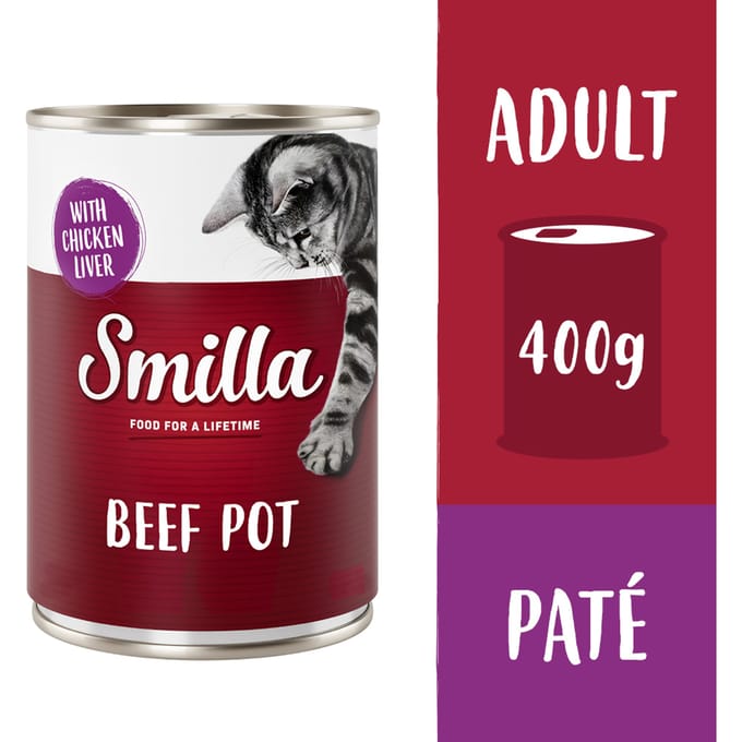 6x400g Rundvleesstukjes met Kippenlever Smilla Kattenvoer