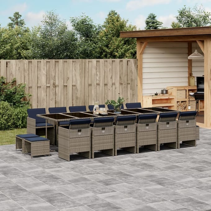 vidaXL - 17-delige - tuinset - met - kussens, - grijs - polyrotan