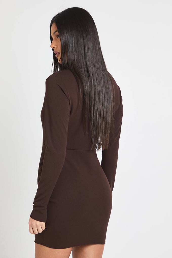boohoo Dames Wikkel Lange Mouwen Blazer Jurk | Chocoladebruin | Maat: 34