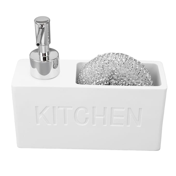 Keukenzeepdispenser met Sponshouder Druktype Afwasmiddeldispenser Pompfles met Staal white