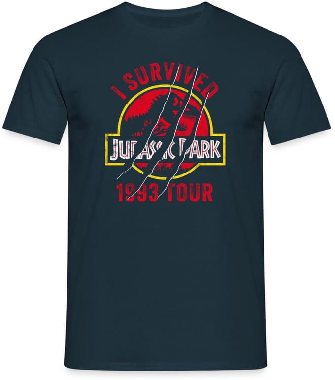Jurassic Park Bekrast Logo I Survived 1993 Tour T-Shirt Heren