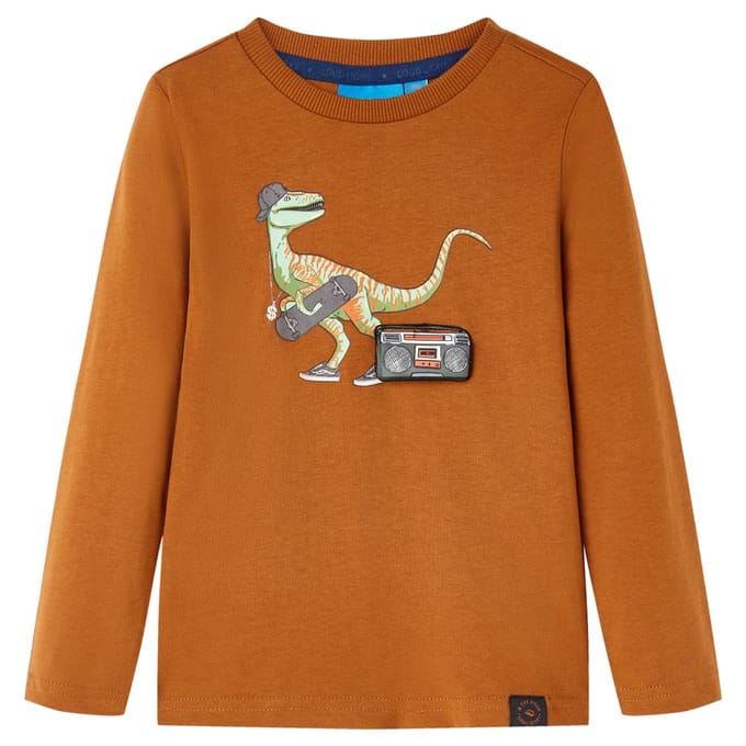 vidaXL - Kindershirt - met - lange - mouwen - 104 - cognackleurig