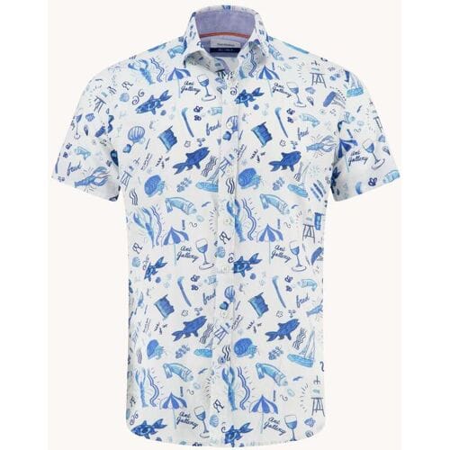 A Fish Named Fred A Fish Named Fred Overhemd Korte Mouw Doodle Cobalt  XL