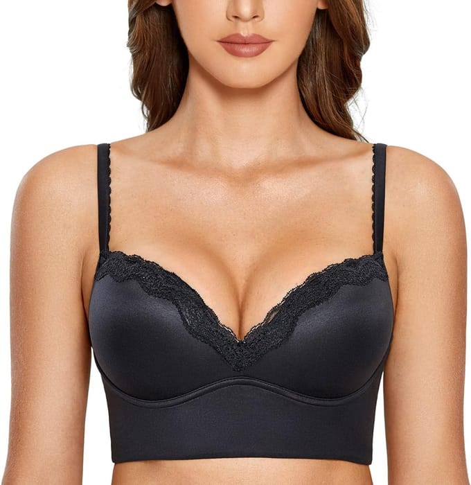 Allecta - Vrouwen Push Up Bh met Bloemenkant en Gewatteerde Longline Design