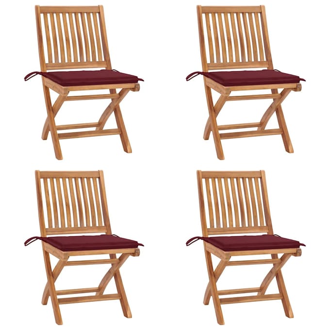 vidaXL - Opklapbare - stoelen - met - kussens, - 4 - stuks, - massief - teakhout