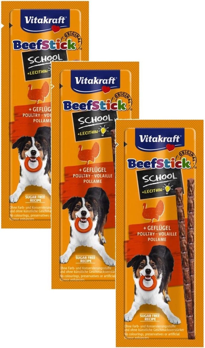 Vitakraft Beefstick School - Hondensnacks - 3 x Gevogelte Rund 20 g