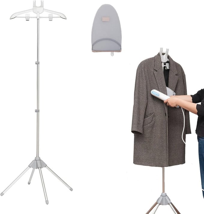 Stoomstandaard voor Kleding met Beugelhandschoen - Opvouwbaar, Telescopisch, Lichtgrijs