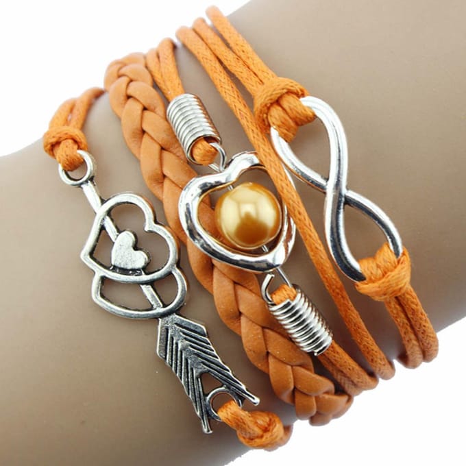 Fako Bijoux® - Multi Armband - Infinity Hart Cupido - Oranje