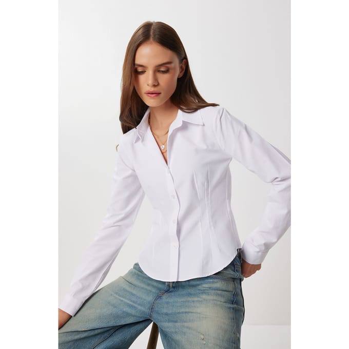 Langarm Overhemd van Poplin met Knopen