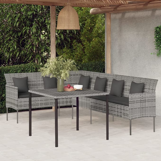 vidaXL - 2-delige - Tuinset - met - kussens - poly - rattan - grijs