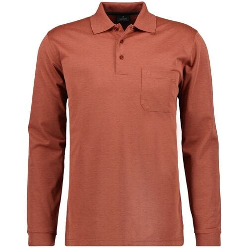 Ragman Softknit Polo Longsleeve Uni Breast Pocket Burnt Orange / male