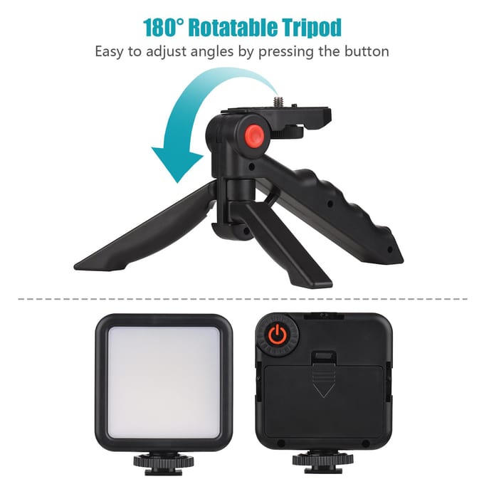 Smartphone Vlog Kit Mini LED Videolamp + Cardioïde Microfoon + Uitschuifbare Telefoonclip + Statief zwart
