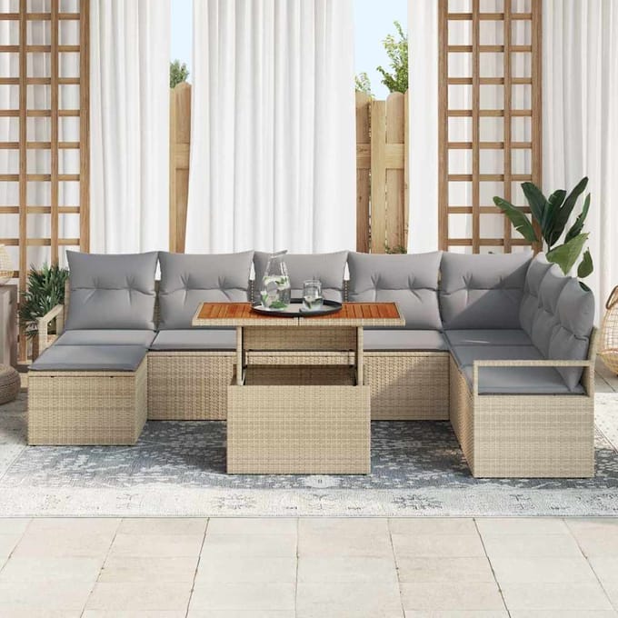 vidaXL - Tuinbank - Set - 9 - st - Beige - en - Grijs