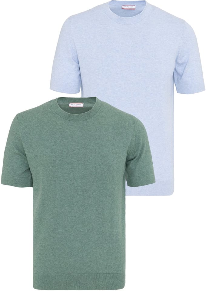 Felix Hardy Tshirt 100% Katoen - 2 Pack Heren Groen Gemêleerd-Blauw Gemêleerd - S