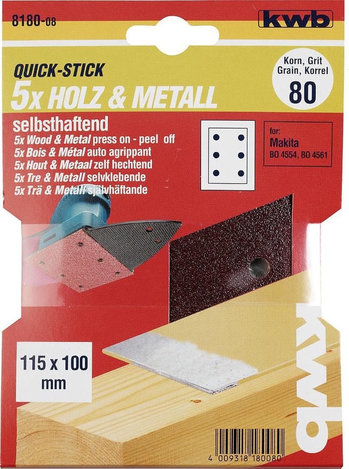 kwb 818018 Schuurpapier Korrelgrootte (num) 180 (l x b) 100 mm x 115 mm 5 stuk(s)