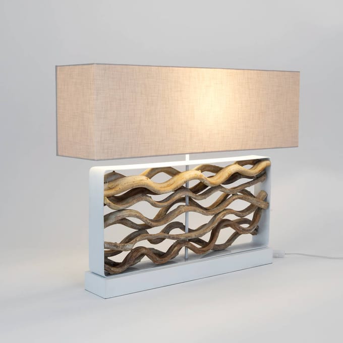 Holländer Tafellamp Tremiti, houtkleurig/beige, hoogte 67 cm, hout