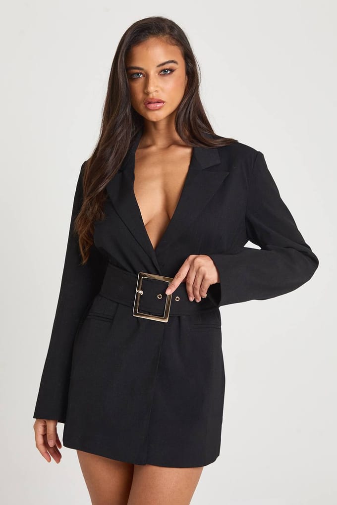 boohoo Dames Oversized gesp op maat gemaakte blazerjurk | Black | Maat: 8