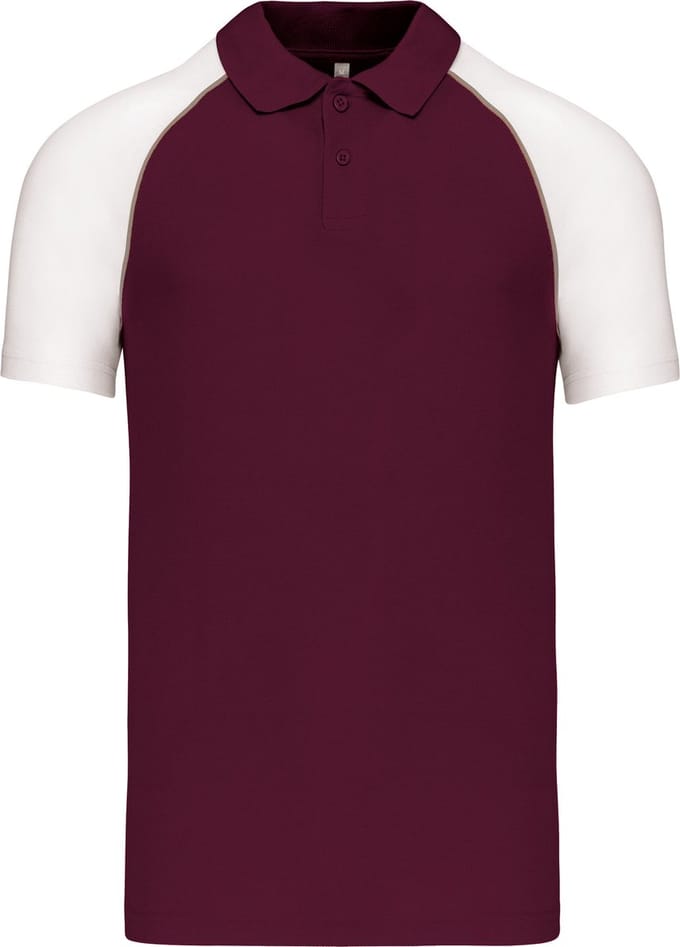 Herenpolo 'Baseball' korte mouwen Bordeaux/White - S