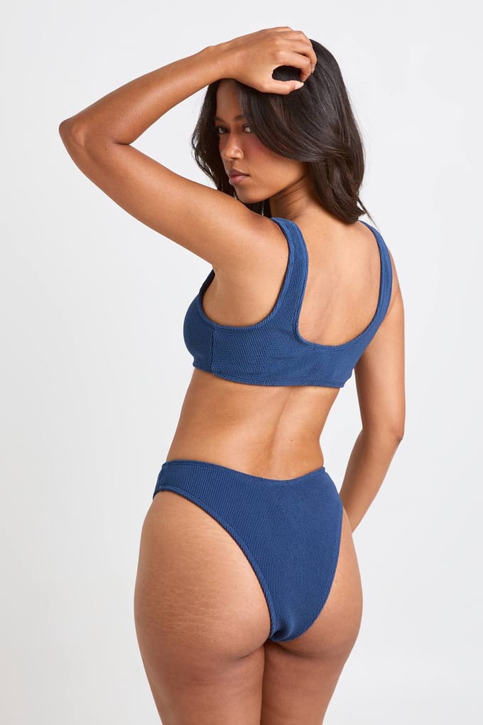 boohoo Dames Getextureerd Hoog Uitgesneden Bikinislipje | Navy | Maat: 6
