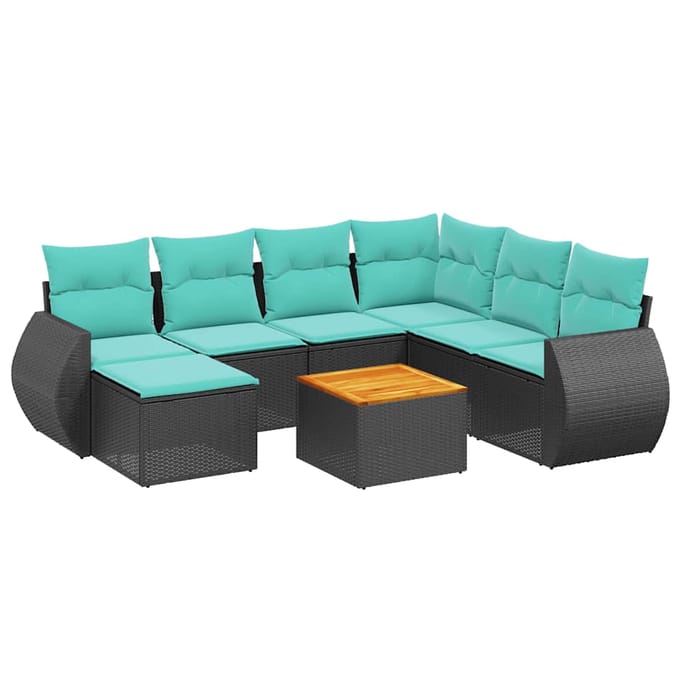 vidaXL - 8-delige - tuinbankset - met - kussens, - zwart - polyrotan
