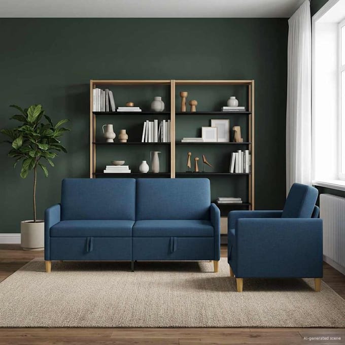 vidaXL - Sofa - Set - Met - Opslag - 2 - st - Blauw - Polyester