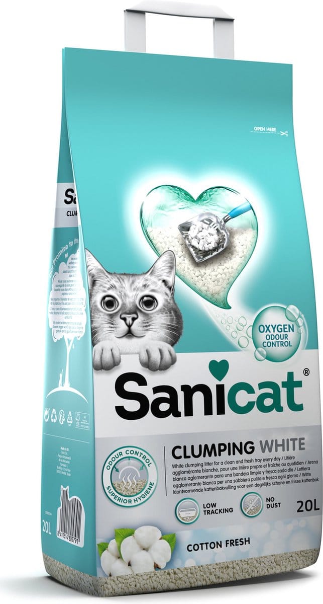 Sanicat Clumping White Cotton Fresh - Kattenbakvulling - 20 l