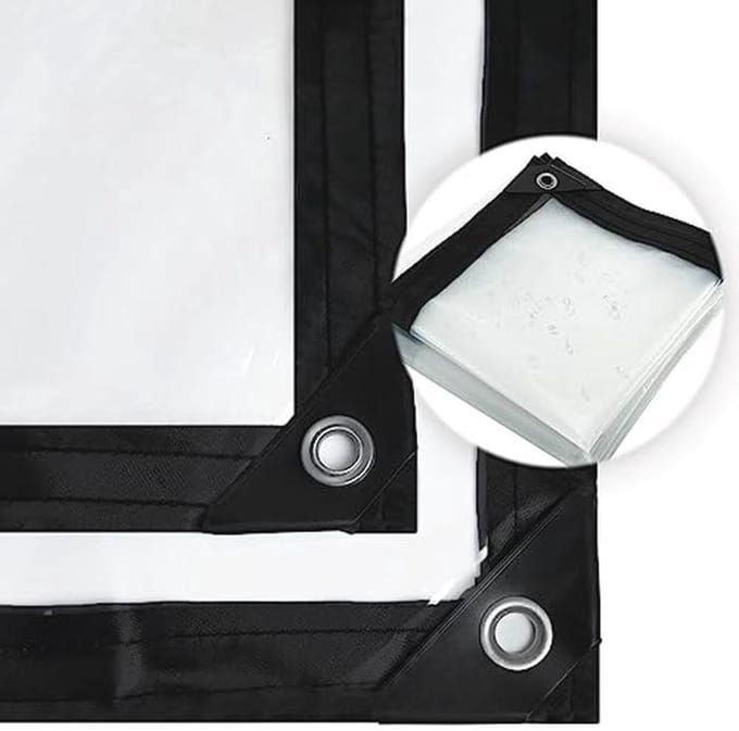 Waterdicht transparant PE-afdekzeil met ringen en elastische touwen 3x3m