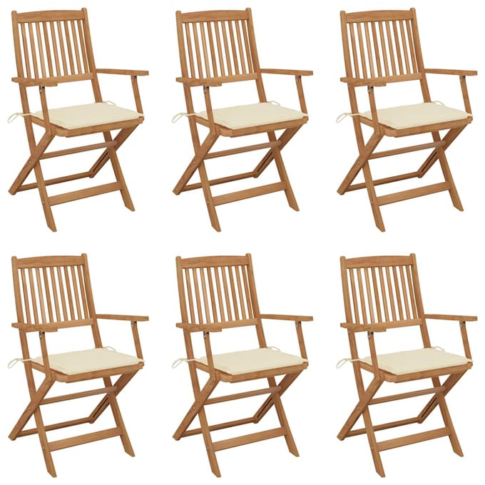 vidaXL - Inklapbare - stoelen - 6 - st - met - kussens - massief - acaciahout