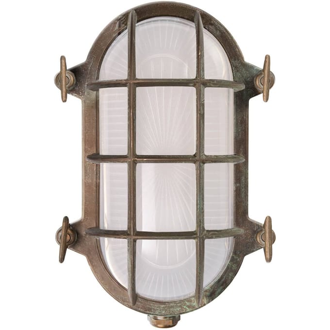 Moretti Luce Ovale scheepslamp Hook, antiek messing, opaal