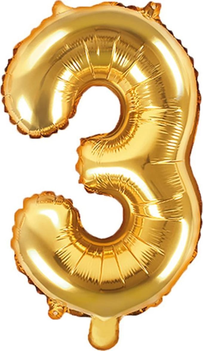 Partydeco - Folieballon nummer 3 Goud 35 cm