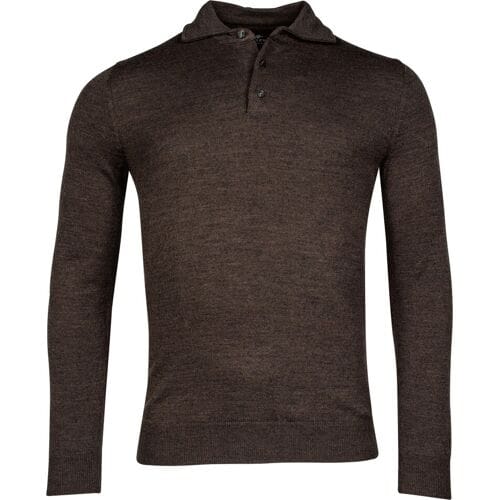 Baileys Trui Merino Blend Pullover Polo Collar Buttons Single Knit Dark Brown / male