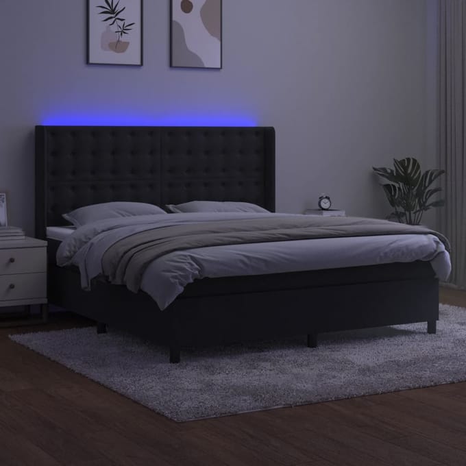 vidaXL - Boxspring - met - matras - en - LED - fluweel - zwart - 180x200 - cm