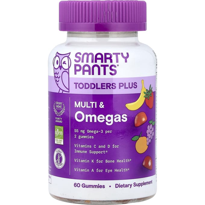 SmartyPants, Peuter Plus, Multi & Omega, Druif, Sinaasappel, Aardbei, Banaan, Gummies, 60 Stuks